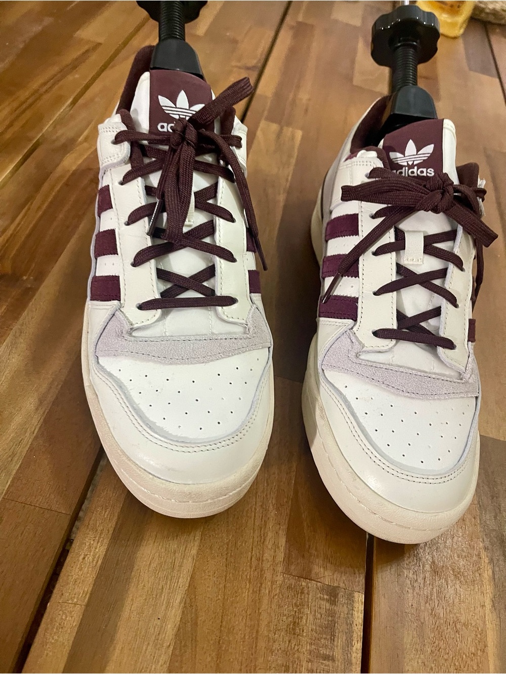 adidas White and Burgundy Retro Court Sneakers - Picture 3 of 3
